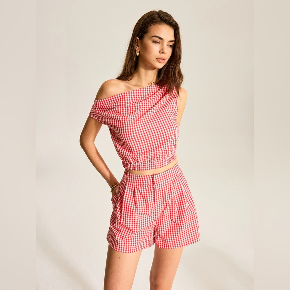 COMMENSE Gingham One-Shoulder Top and Shorts Set - size XLarge - Picture 2 of 7